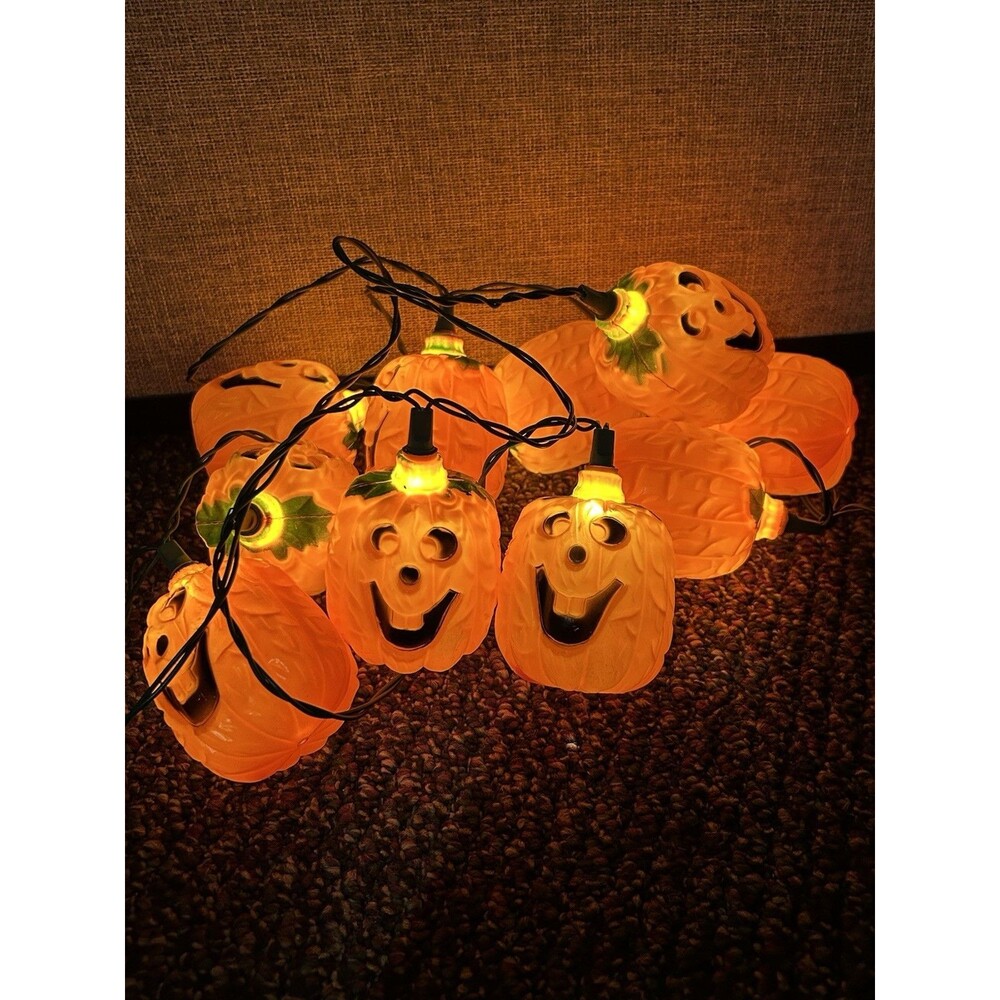 VINTAGE Blow Mold Jack-O-Lantern Pumpkin Strand String Lights